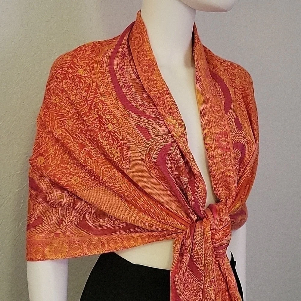 ORANGE Paisley Floral Shawl Wrap Cover-up